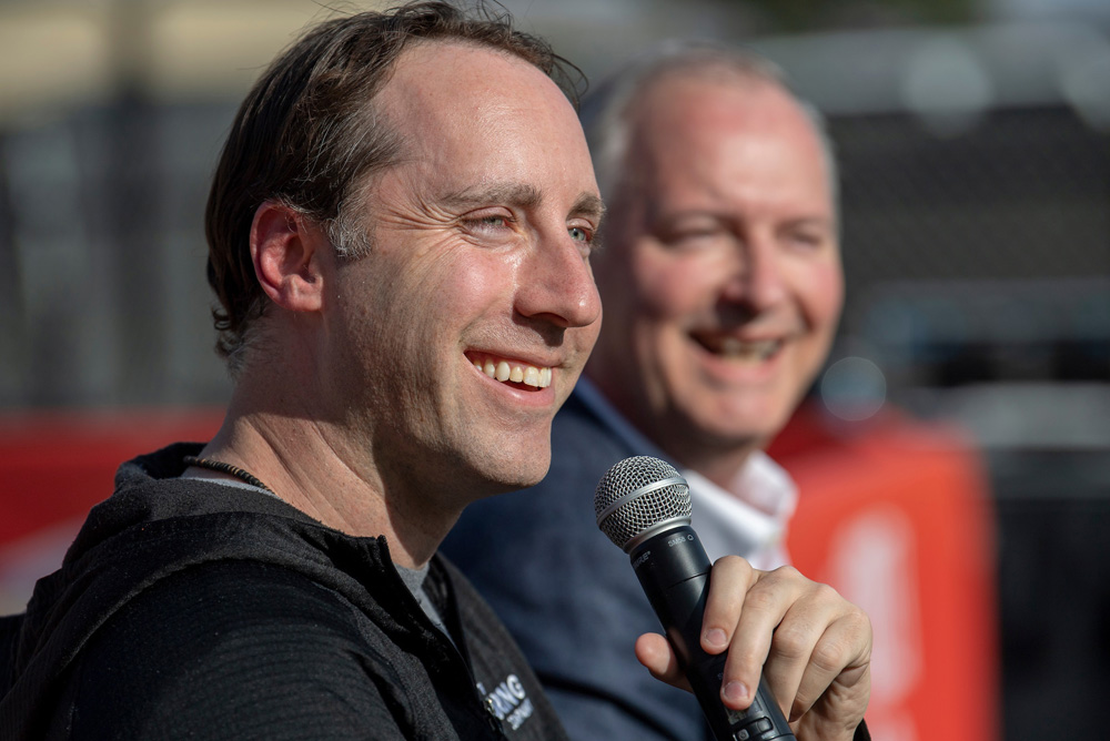 Boring Company president Steve Davis, left, and LVCVA CEO Steve Hill (Mark Damon/Las Vegas News Bureau)