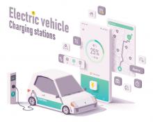 Vector electric vehicle charging stations app concept. Smartphone with car charging details, electric car charger stations map search, EV and charging station (source: ID 155130241 © Tele52 | Dreamstime.com)