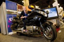 Cecilia Elpi and a Honda Goldwing motorcycle